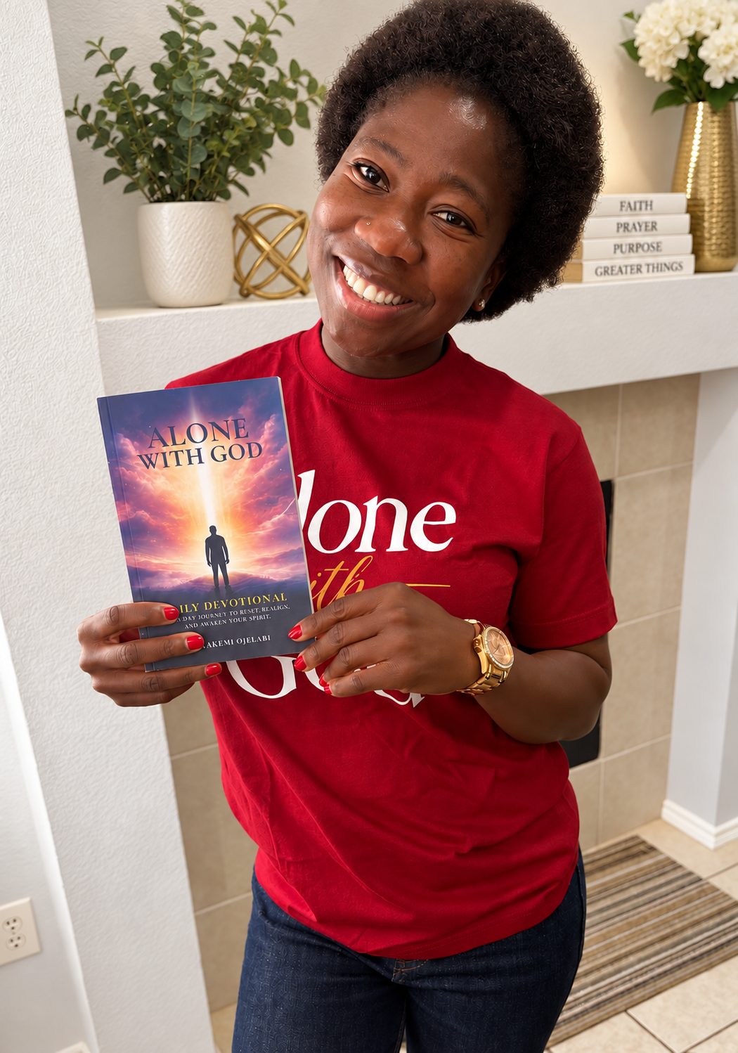Laide Raimi holding the Alone with God devotional